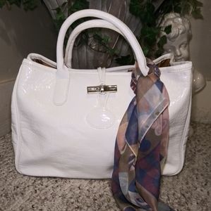 GUC Longchamp White Croc Embossed Roseau Tote